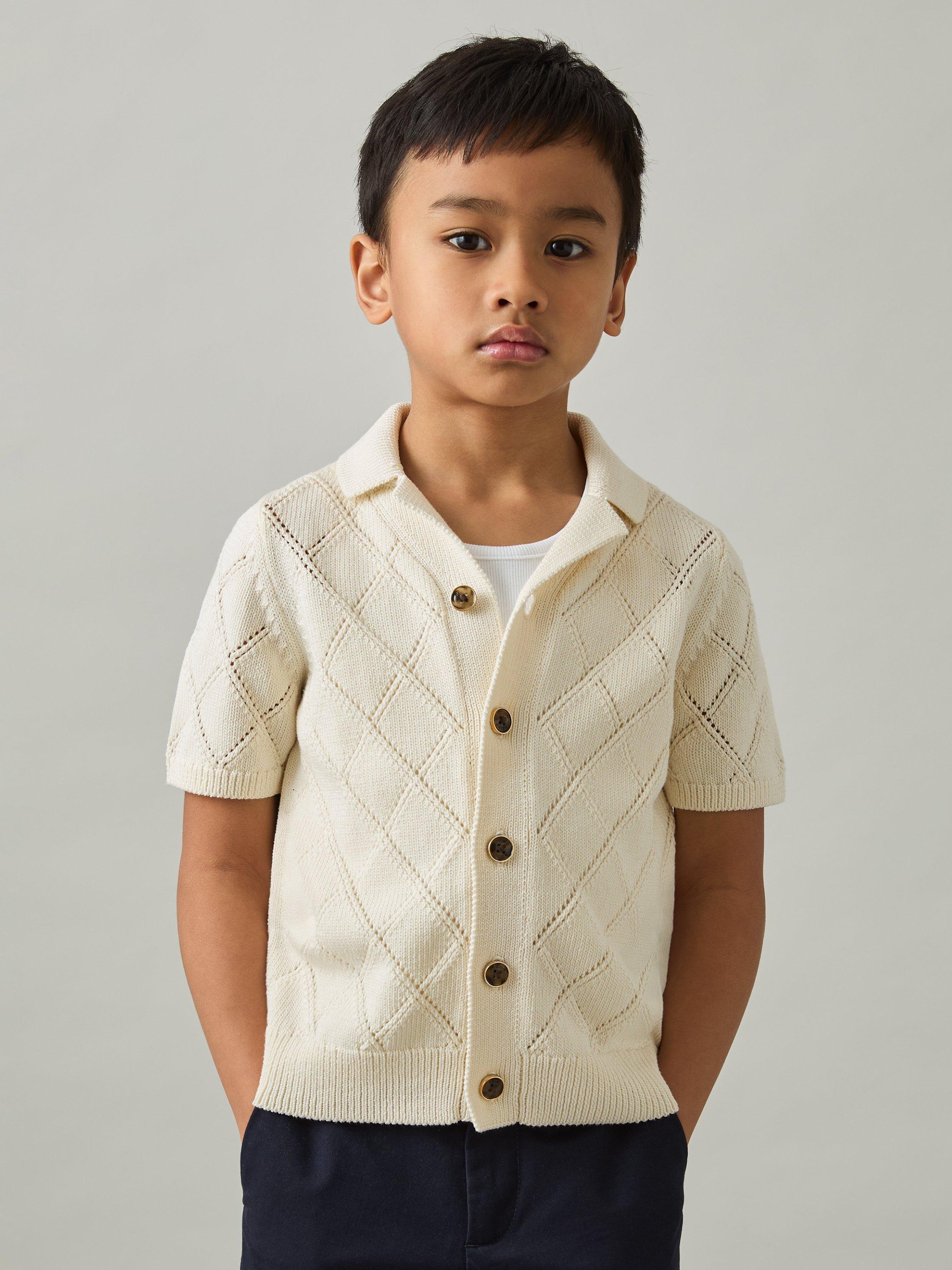 Product image 2 of 4, which shows Reiss Kids' Filby Textured Short Sleeve Shirt, Off White, 4-5 years