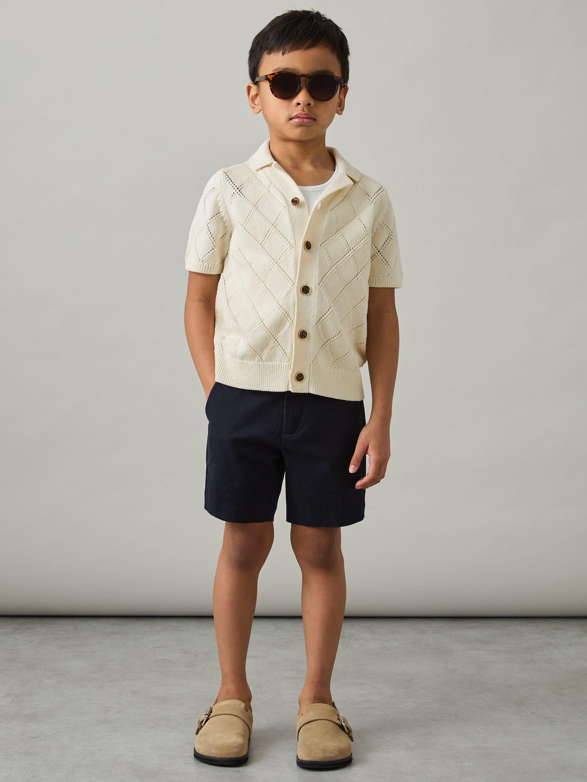 Product image 3 of 4, which shows Reiss Kids' Filby Textured Short Sleeve Shirt, Off White, 4-5 years