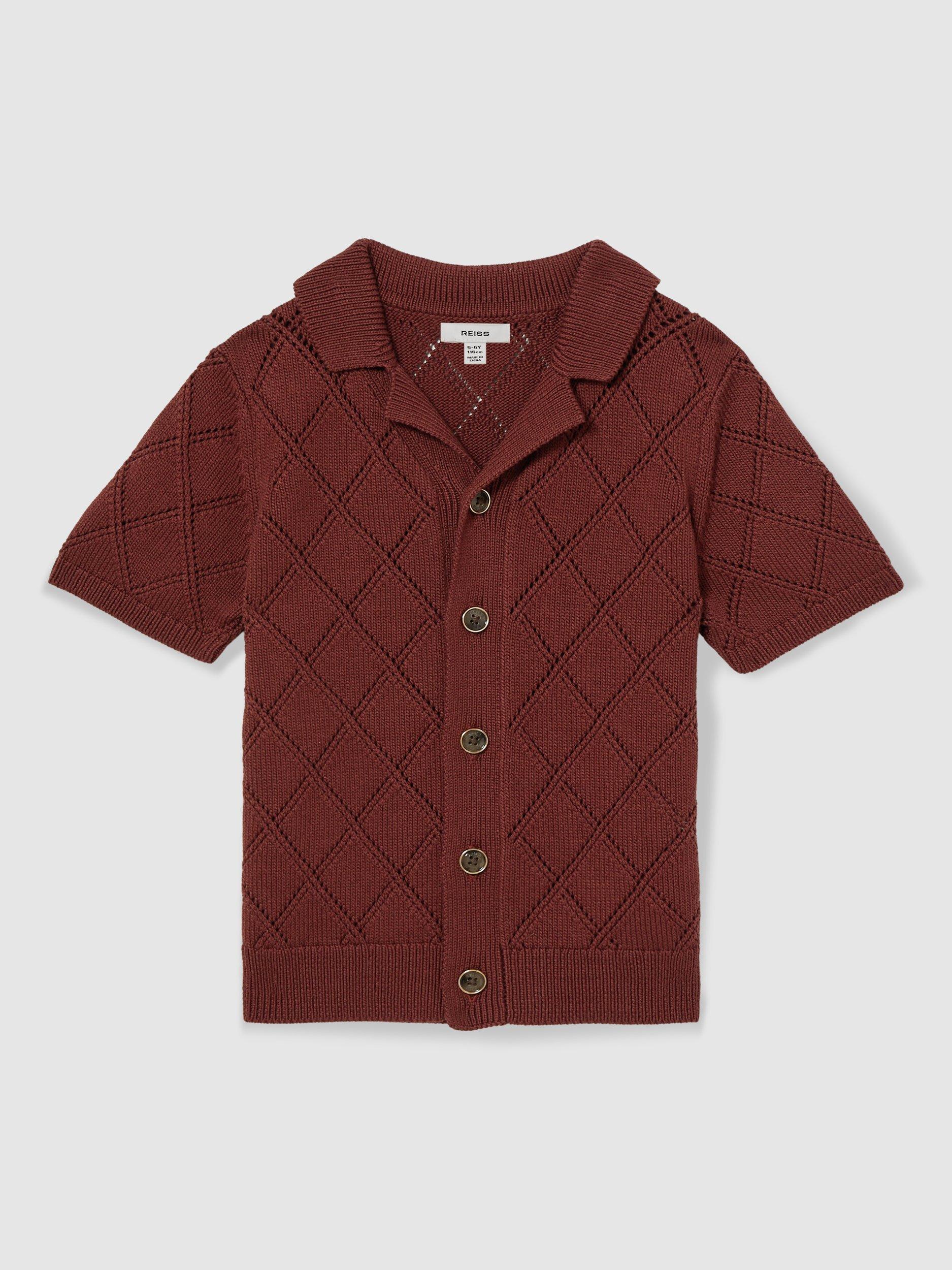 Product image 1 of 4, which shows Reiss Kids' Filby Textured Short Sleeve Shirt, Paprika Red, 5-6 years