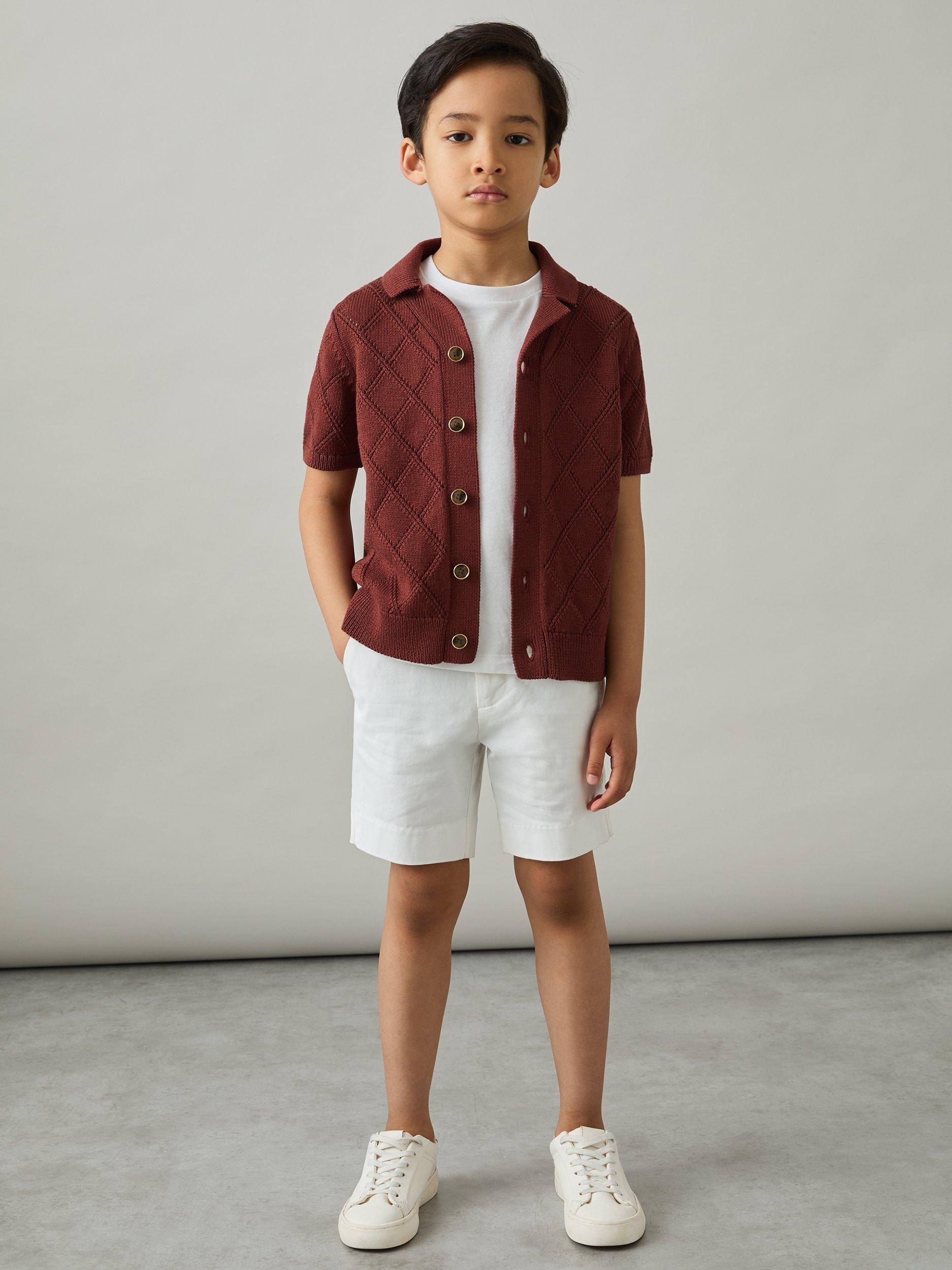 Product image 2 of 4, which shows Reiss Kids' Filby Textured Short Sleeve Shirt, Paprika Red, 5-6 years