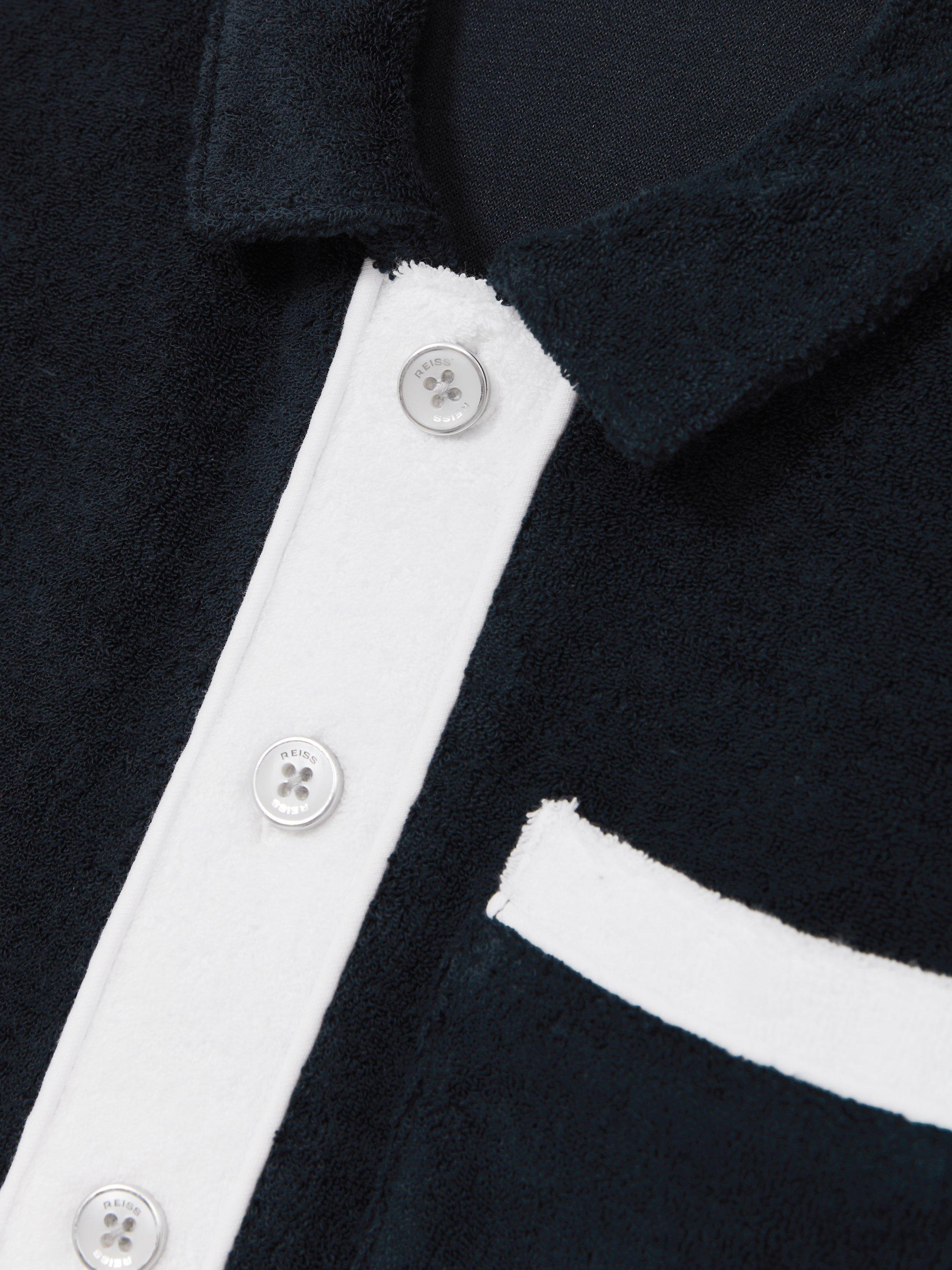 Product image 4 of 4, which shows Reiss Kids' Micah Velour Colour Block Shirt, Blue Multi, 4-5 years