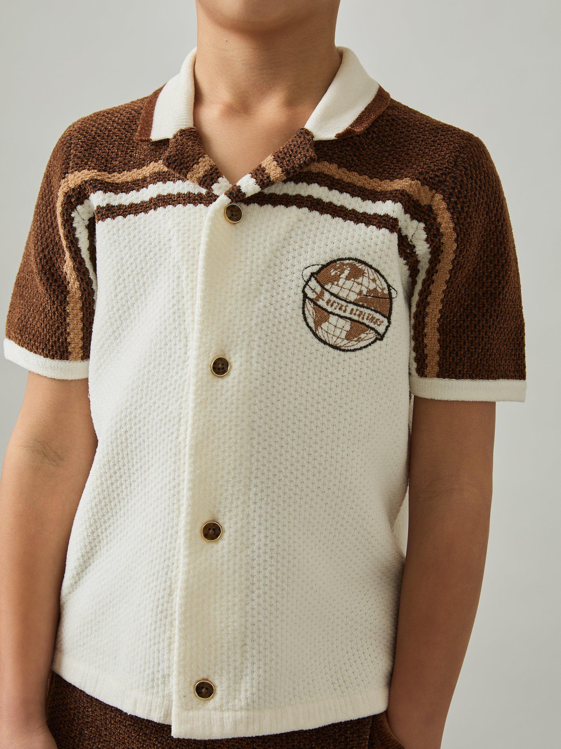 Product image 3 of 5, which shows Reiss Kids' Mitchell Globe Shirt, Br/Taupe/White, 4-5 years