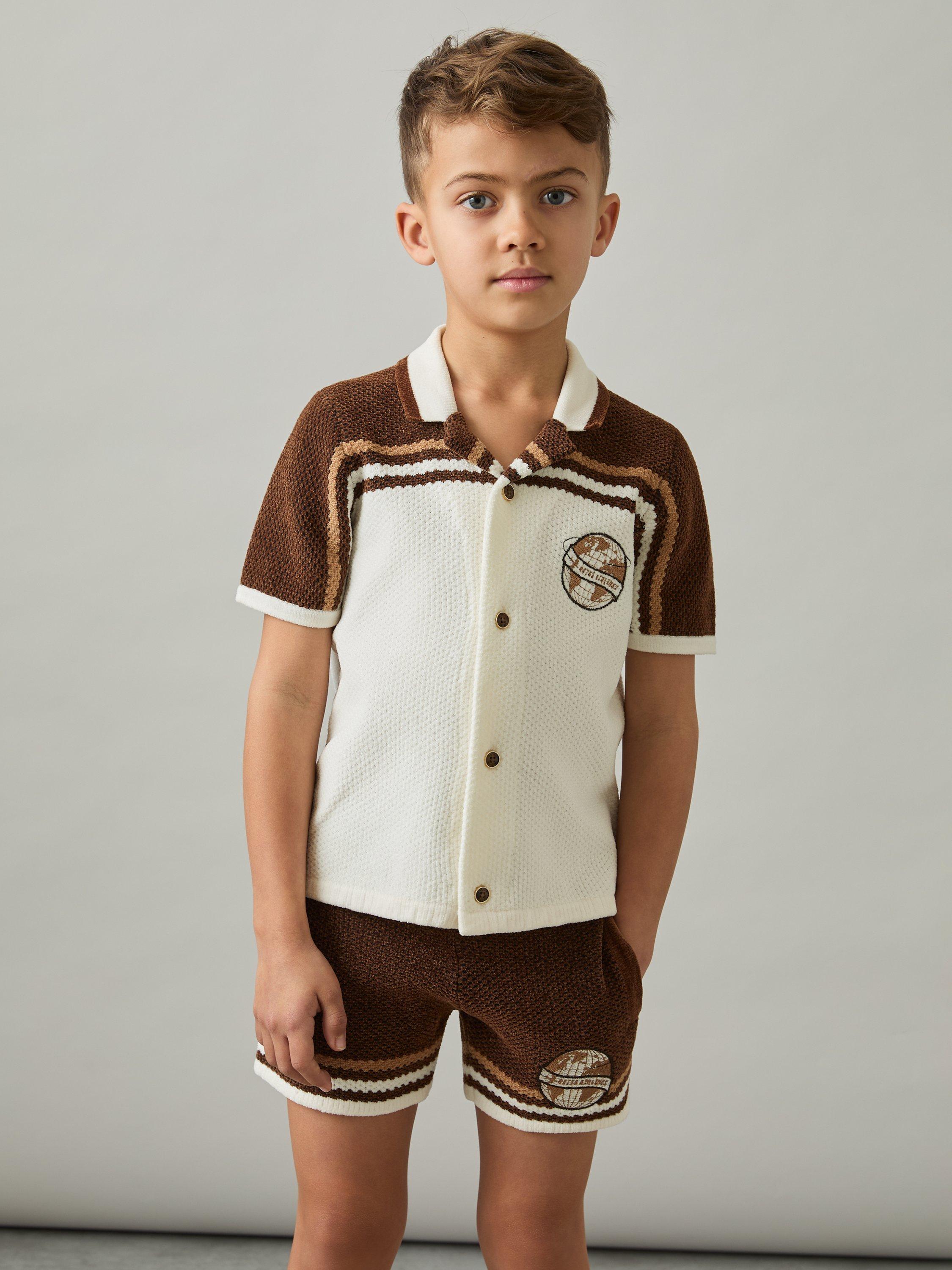 Product image 4 of 5, which shows Reiss Kids' Mitchell Globe Shirt, Br/Taupe/White, 4-5 years