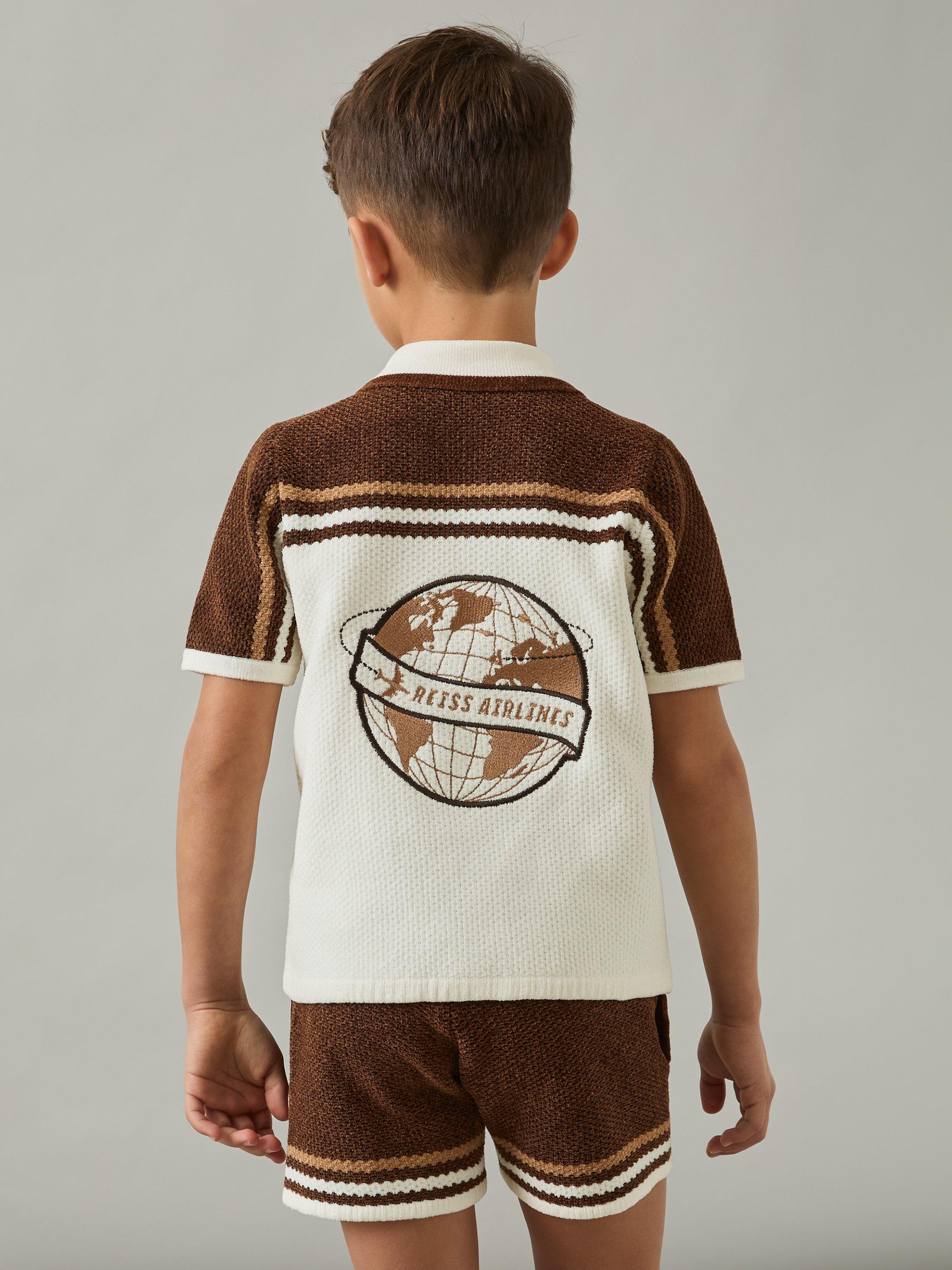Product image 5 of 5, which shows Reiss Kids' Mitchell Globe Shirt, Br/Taupe/White, 4-5 years