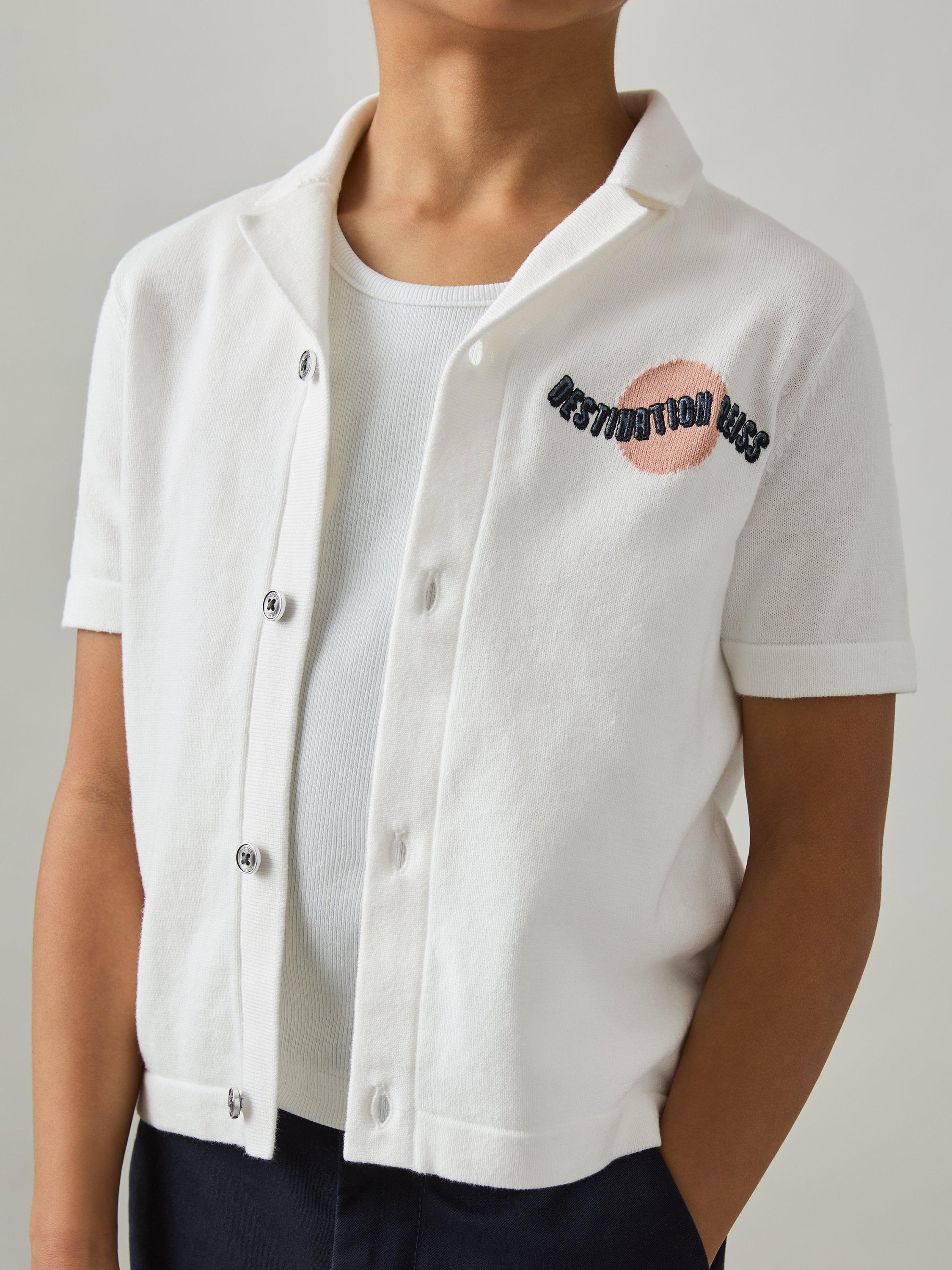Product image 2 of 4, which shows Reiss Kids' Mykos Short Sleeve Shirt, Off White, 4-5 years