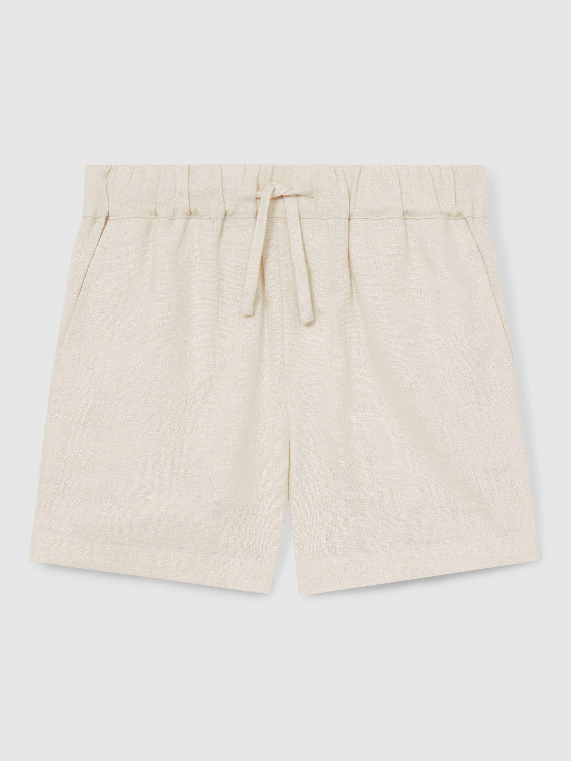 Product image 3 of 4, which shows Reiss Kids' Fraser Linen Blend Drawstring Shorts, Stone, 3-4 years