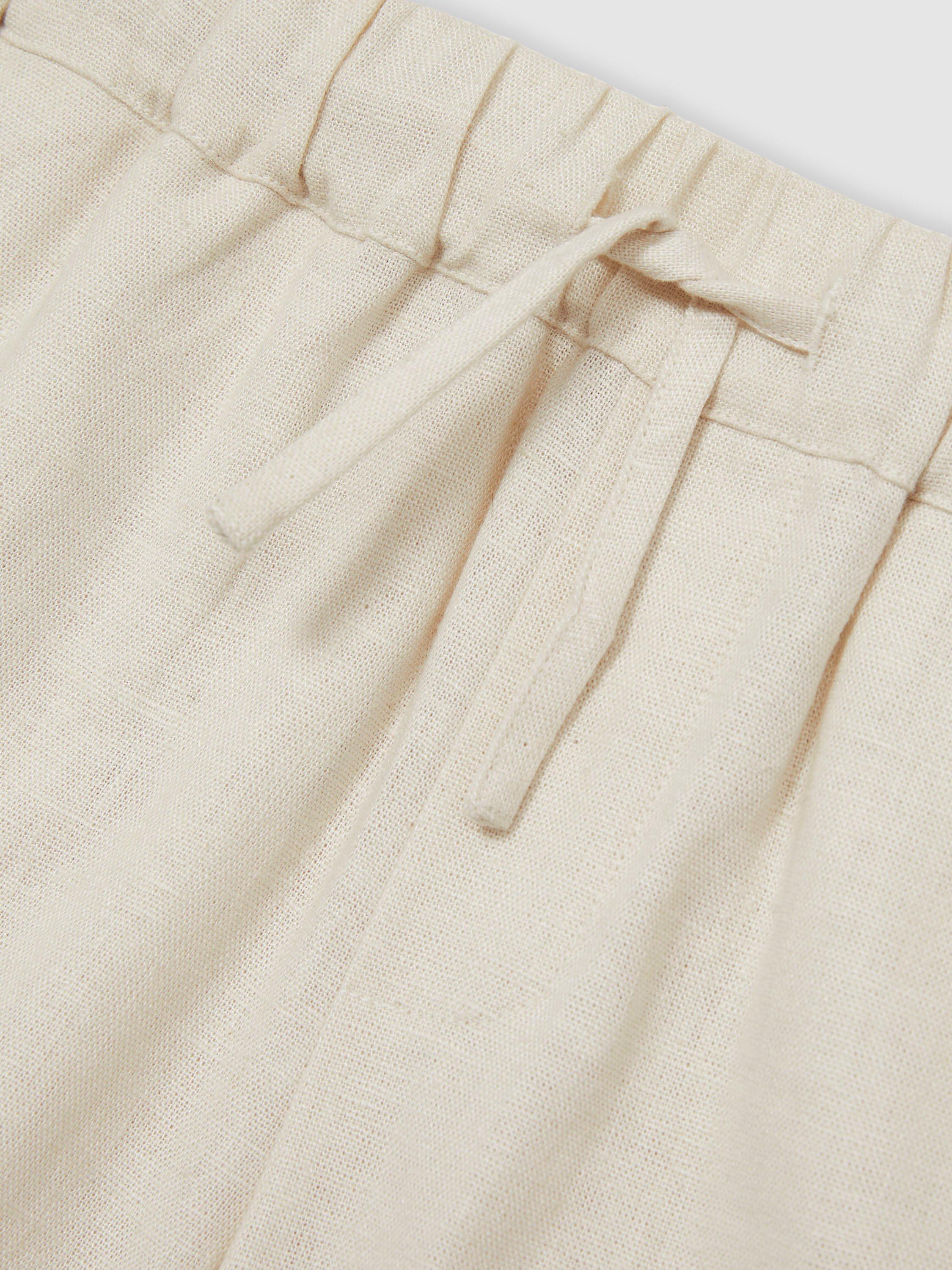 Product image 4 of 4, which shows Reiss Kids' Fraser Linen Blend Drawstring Shorts, Stone, 3-4 years