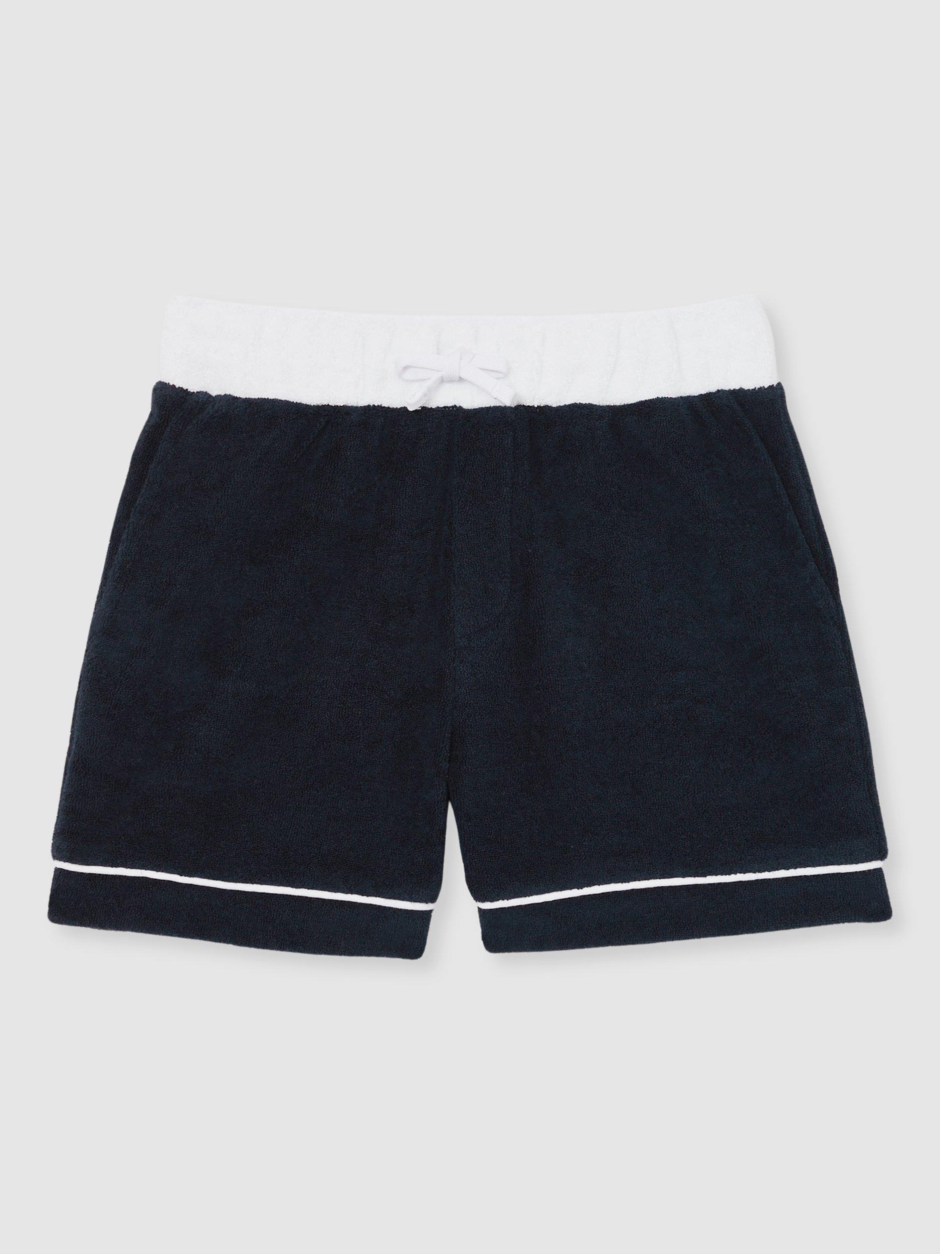 Product image 1 of 4, which shows Reiss Kids' Selvio Velour Colour Block Shorts, Blue Multi, 11-12 years