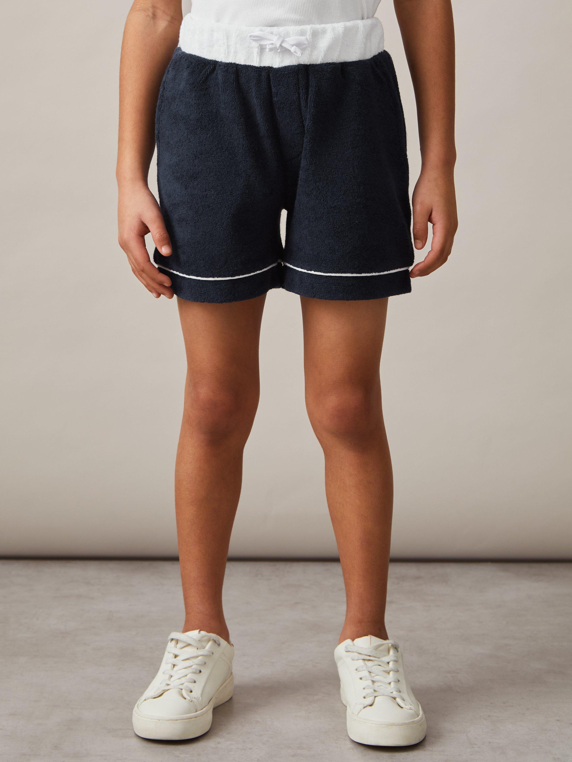 Product image 3 of 4, which shows Reiss Kids' Selvio Velour Colour Block Shorts, Blue Multi, 11-12 years