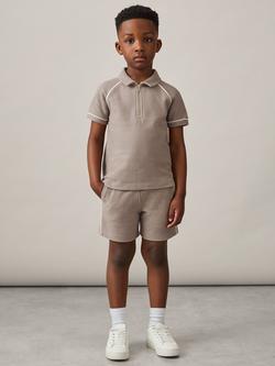 Reiss Kids' Lolland Textured Half Zip Polo Shirt, Mink Brown, Mink Brown