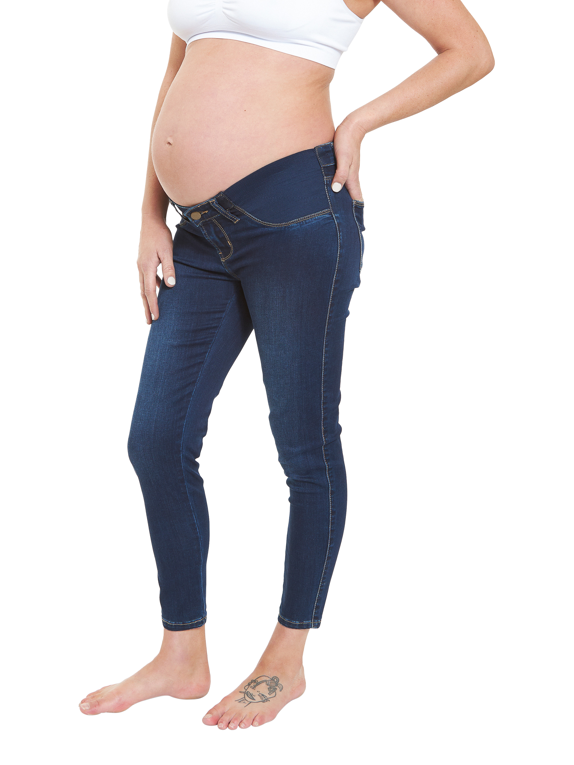 Product image 2 of 6, which shows Ripe Lyla Ankle Grazer Maternity Jeggings, Indigo, XS