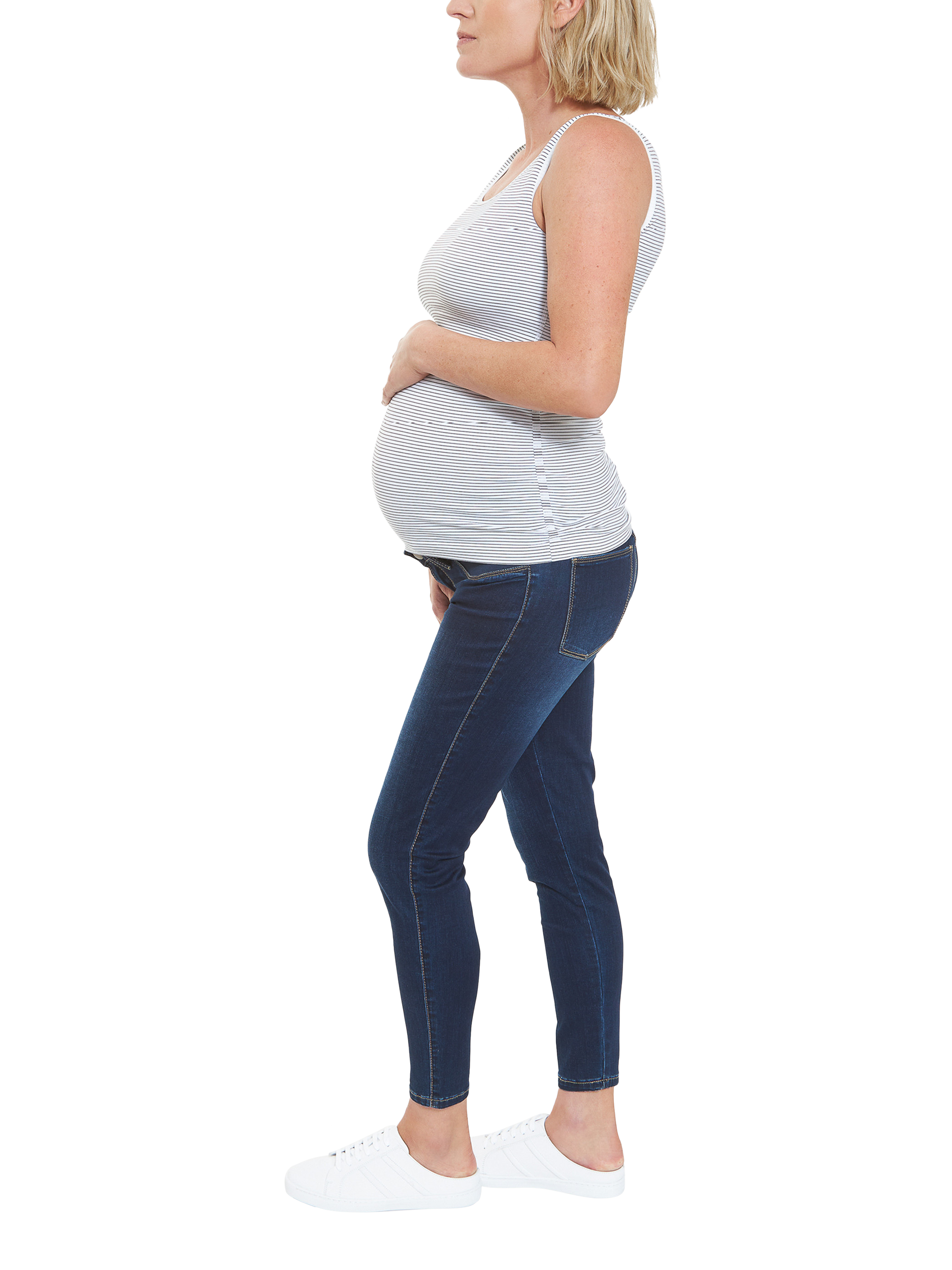 Product image 6 of 6, which shows Ripe Lyla Ankle Grazer Maternity Jeggings, Indigo, XS