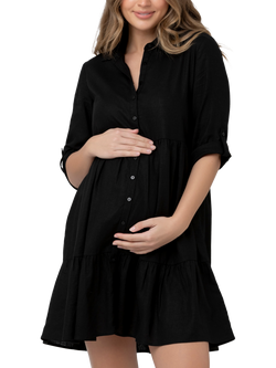 Ripe Adel Linen Blend Maternity & Nursing Shirt Dress, Black, Black