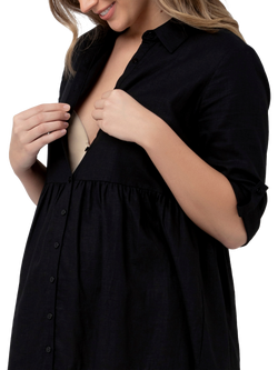 Ripe Adel Linen Blend Maternity & Nursing Shirt Dress, Black - view 2, Black