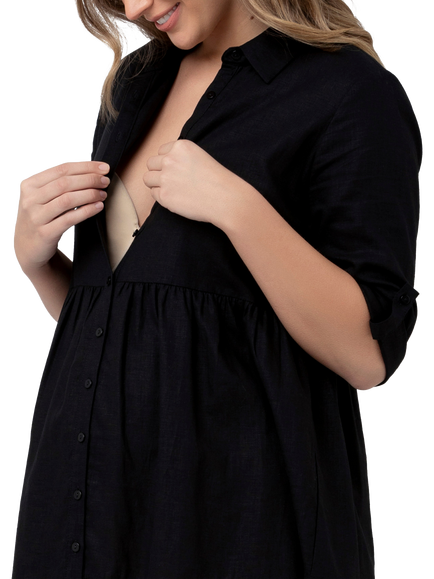 Ripe Adel Linen Blend Maternity & Nursing Shirt Dress, Black - view 2, Black