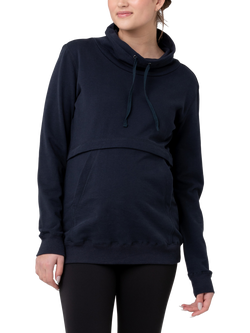 Ripe Joey Maternity & Nursing Funnel Neck Terry Cotton Jumper, Navy, Navy