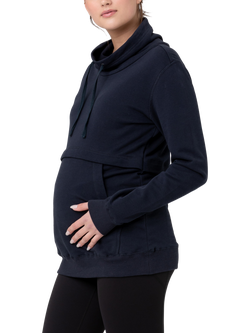Ripe Joey Maternity & Nursing Funnel Neck Terry Cotton Jumper, Navy - view 2, Navy