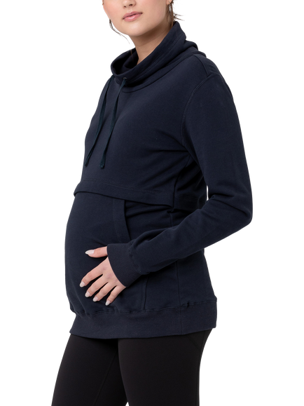 Ripe Joey Maternity & Nursing Funnel Neck Terry Cotton Jumper, Navy - view 2, Navy