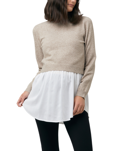Ripe Sandy Knit Maternity & Nursing Knit Top, Denim Marle, Latte