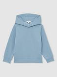 Reiss Kids' Fabien Interlock Jersey Hoodie, Soft Denim Blue