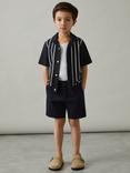 Reiss Kids' Chaplin Stripe Cuban Collar Shirt, Navy/White