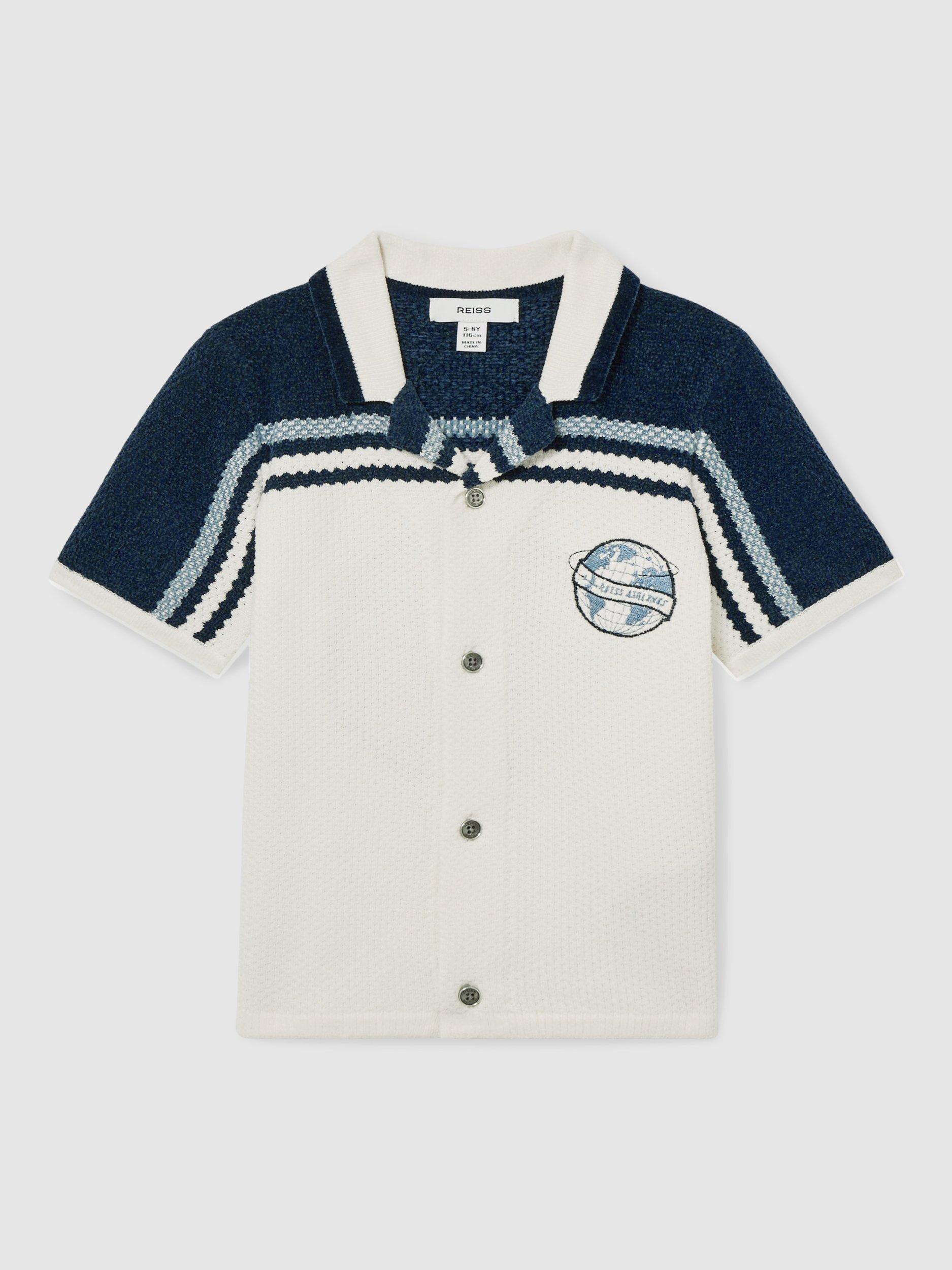 Product image 1 of 4, which shows Reiss Kids' Mitchell Globe Shirt, Navy/Blue/White, 4-5 years