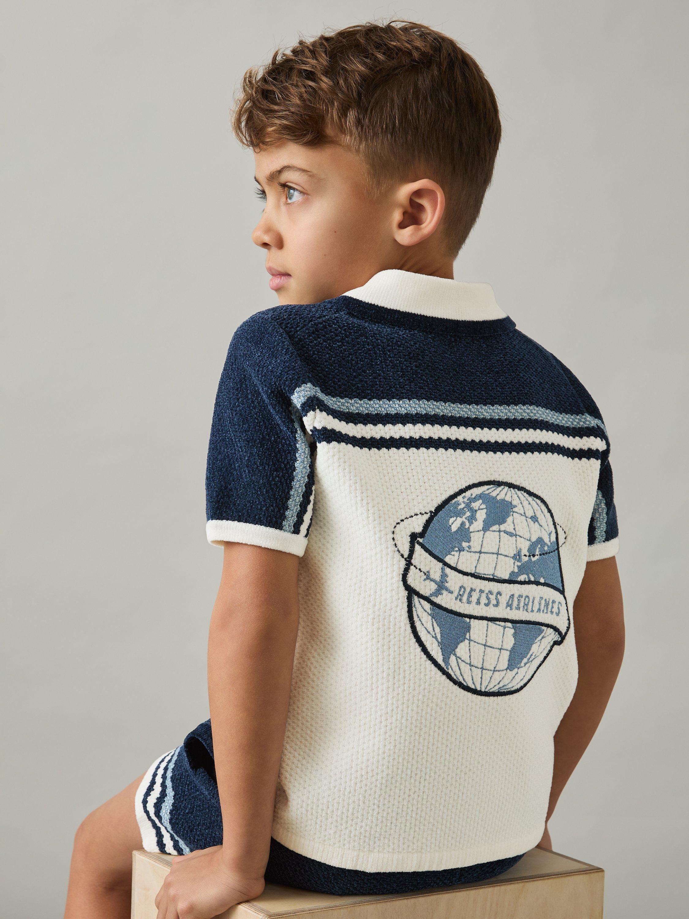Product image 2 of 4, which shows Reiss Kids' Mitchell Globe Shirt, Navy/Blue/White, 4-5 years