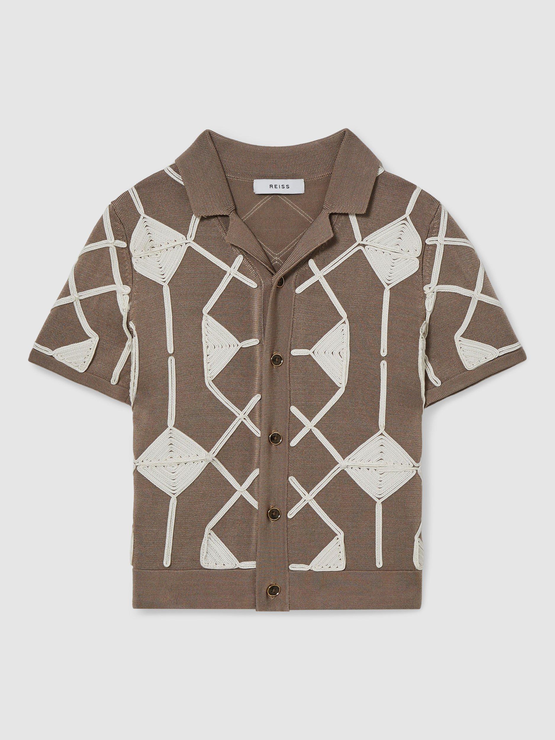 Product image 1 of 4, which shows Reiss Kids' Terrazzo Geometric Shirt, Mink/ Off White, 3-4 years