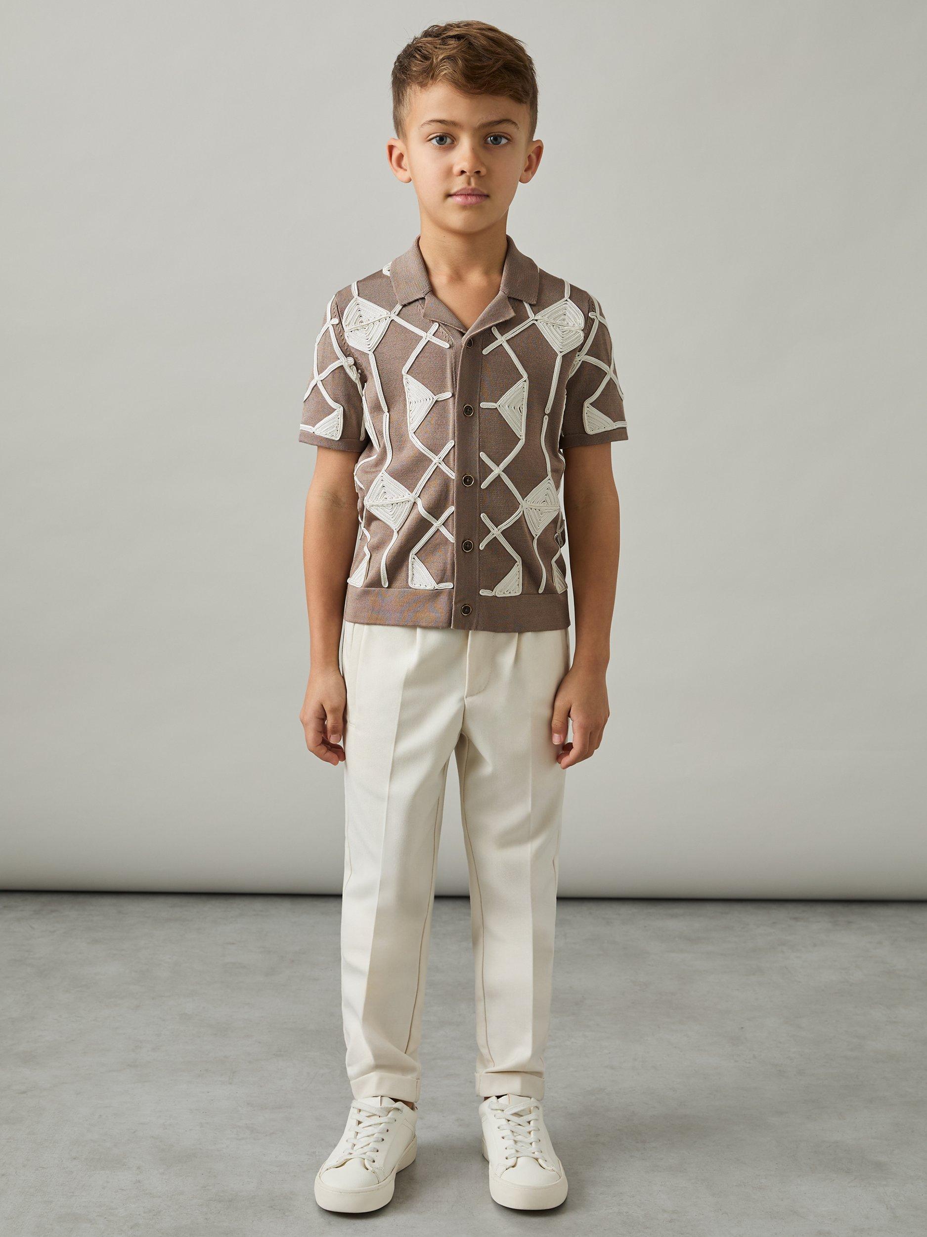 Product image 2 of 4, which shows Reiss Kids' Terrazzo Geometric Shirt, Mink/ Off White, 3-4 years