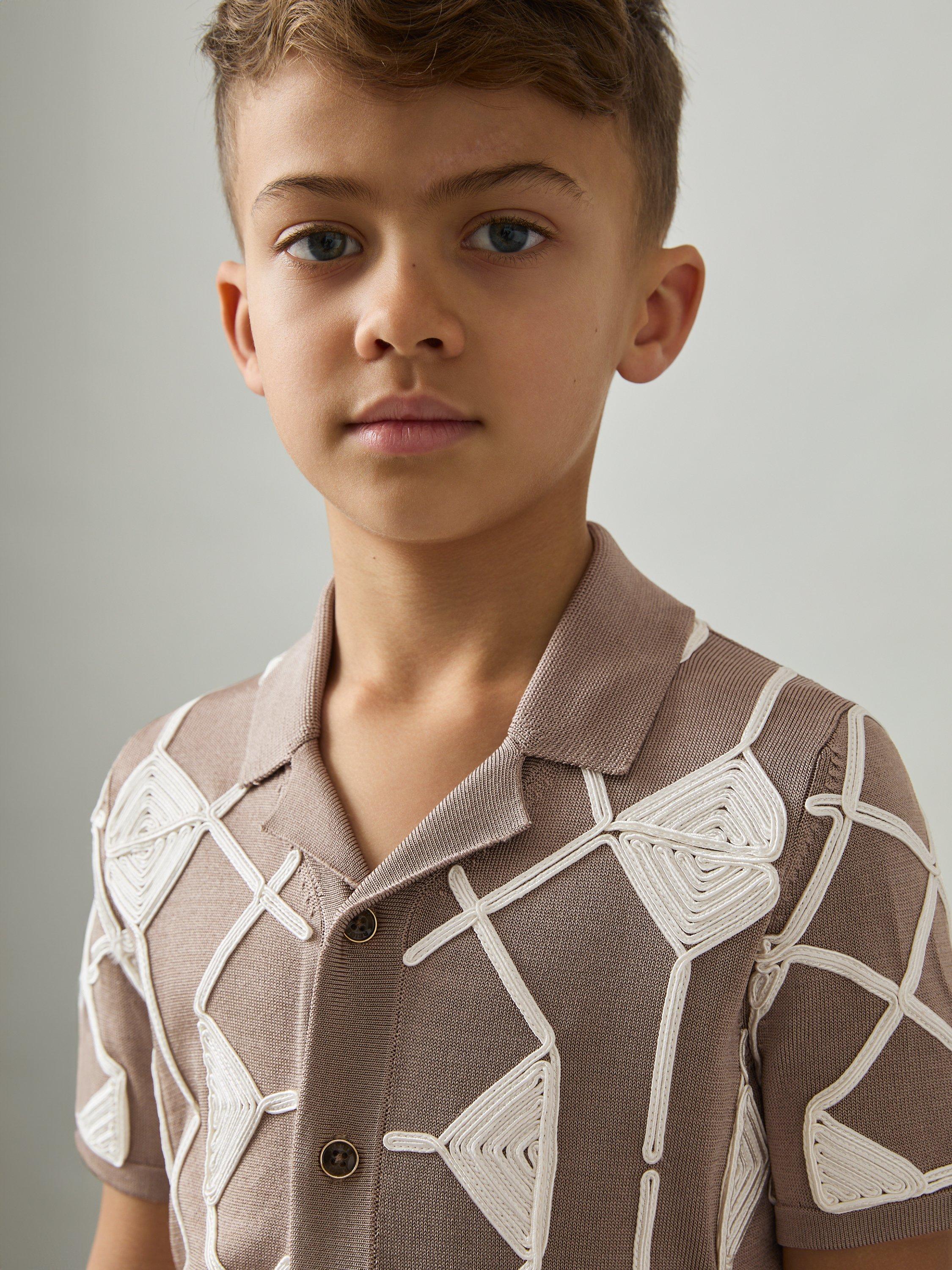 Product image 3 of 4, which shows Reiss Kids' Terrazzo Geometric Shirt, Mink/ Off White, 3-4 years
