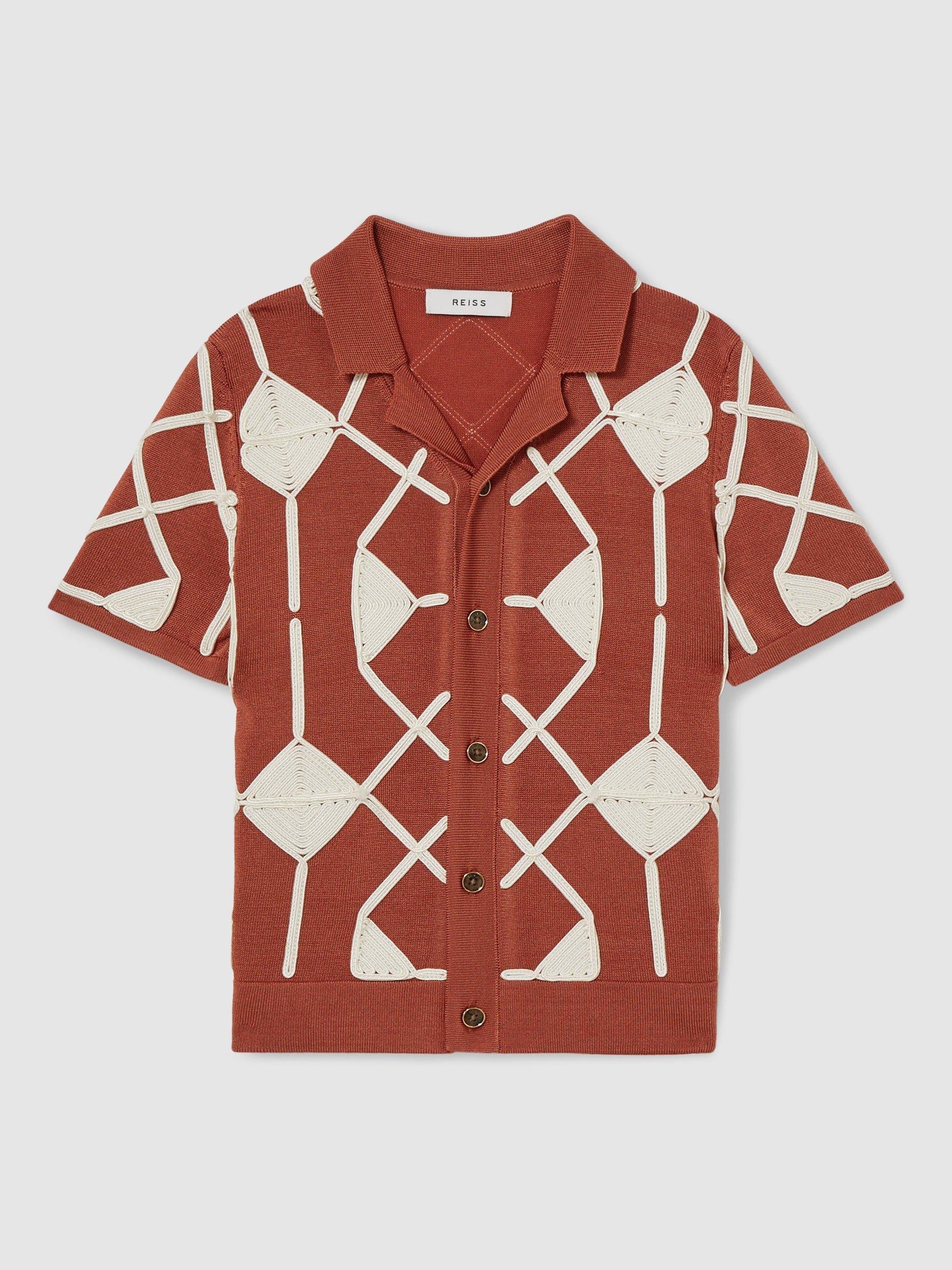 Product image 1 of 4, which shows Reiss Kids' Terrazzo Geometric Shirt, Paprika/Off White, 3-4 years
