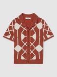 Reiss Kids' Terrazzo Geometric Shirt, Paprika/Off White