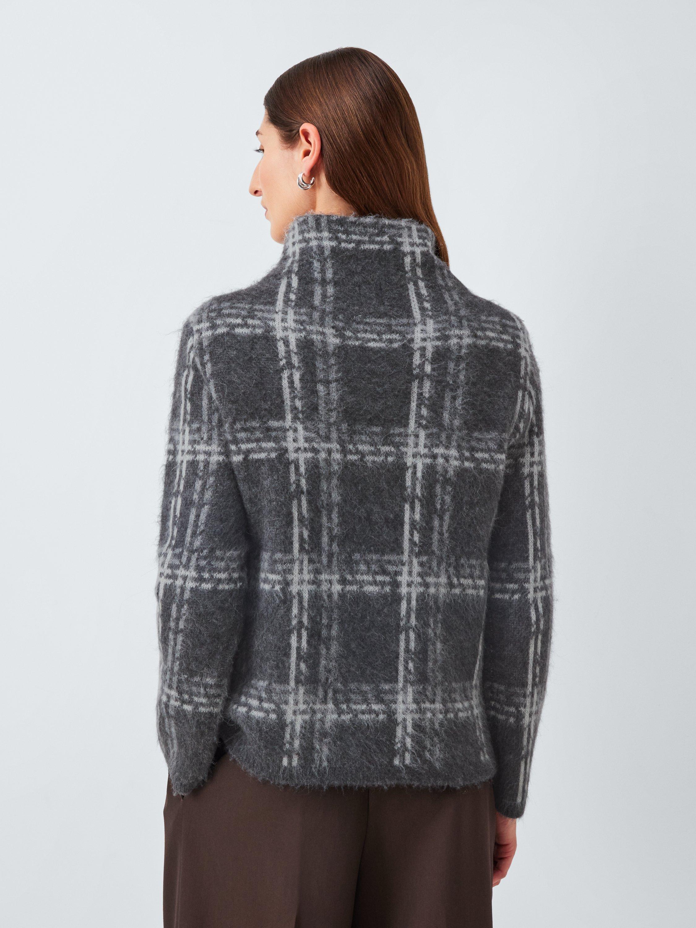Product image 2 of 6, which shows John Lewis Alpaca Wool Blend Brushed Check High Neck Jumper, Grey, XS