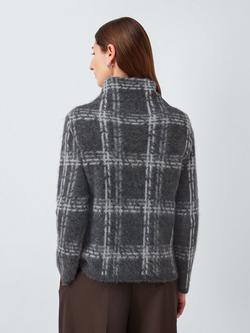 John Lewis Alpaca Wool Blend Brushed Check High Neck Jumper, Grey - view 2, Grey