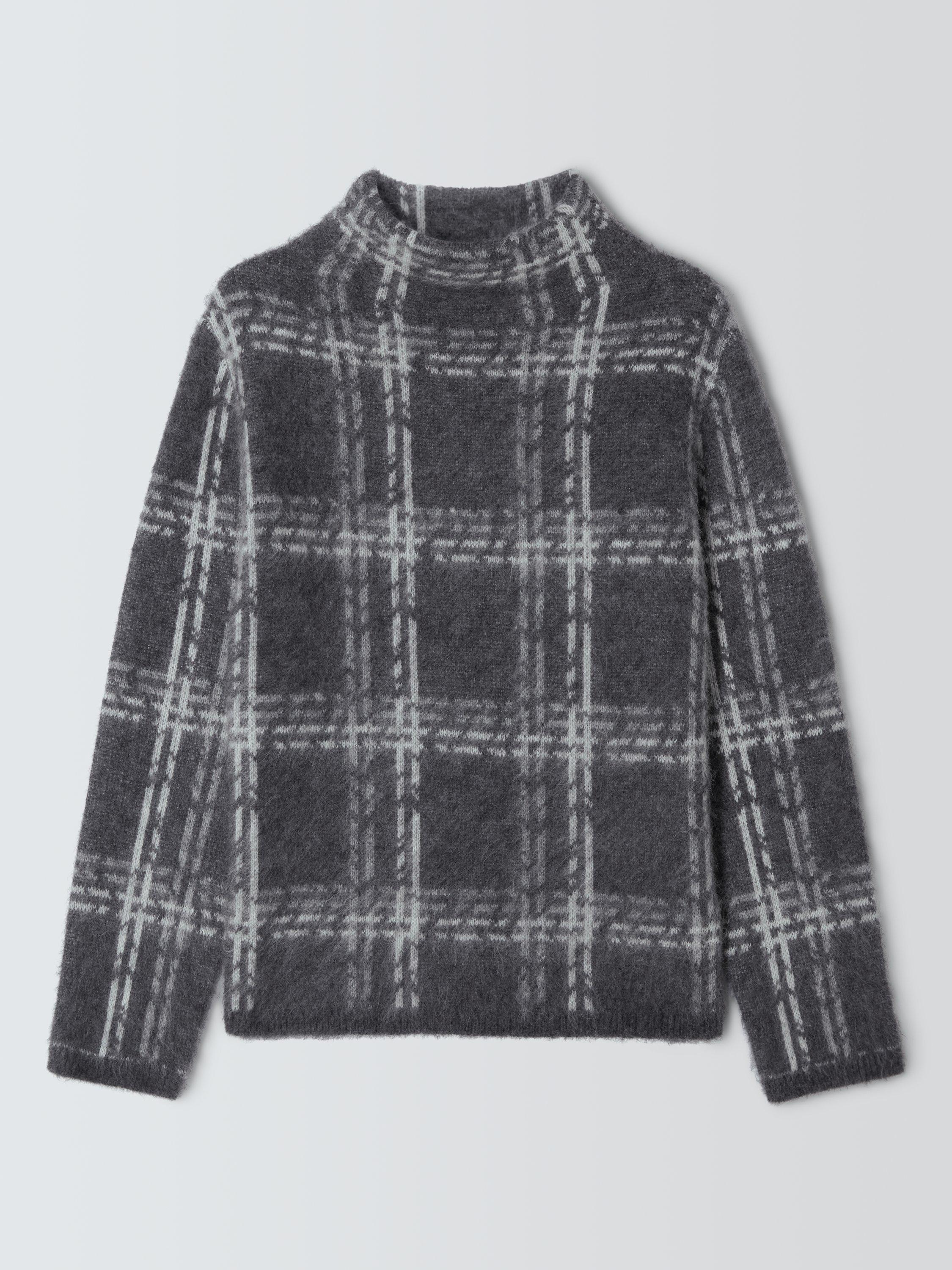 Product image 4 of 6, which shows John Lewis Alpaca Wool Blend Brushed Check High Neck Jumper, Grey, XS