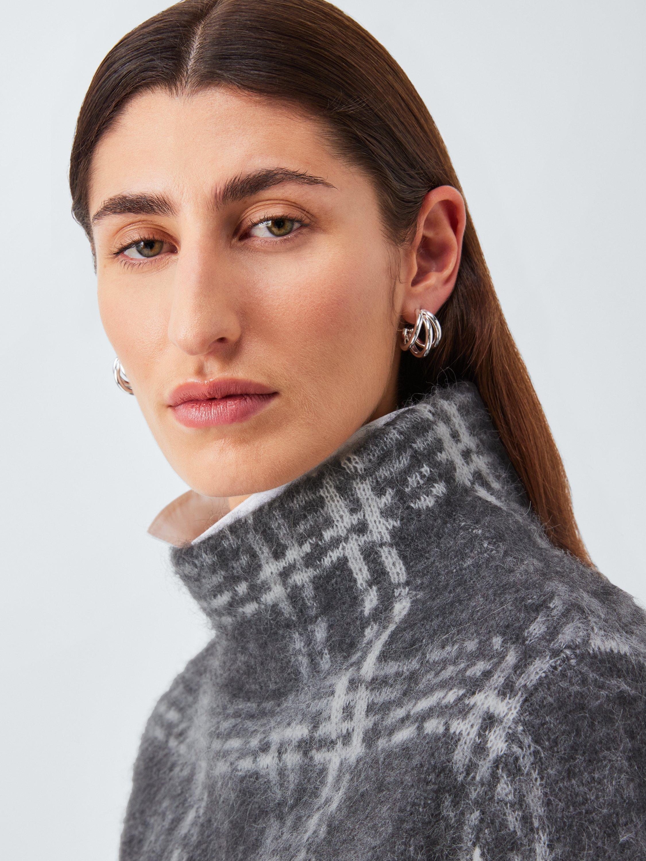 Product image 5 of 6, which shows John Lewis Alpaca Wool Blend Brushed Check High Neck Jumper, Grey, XS