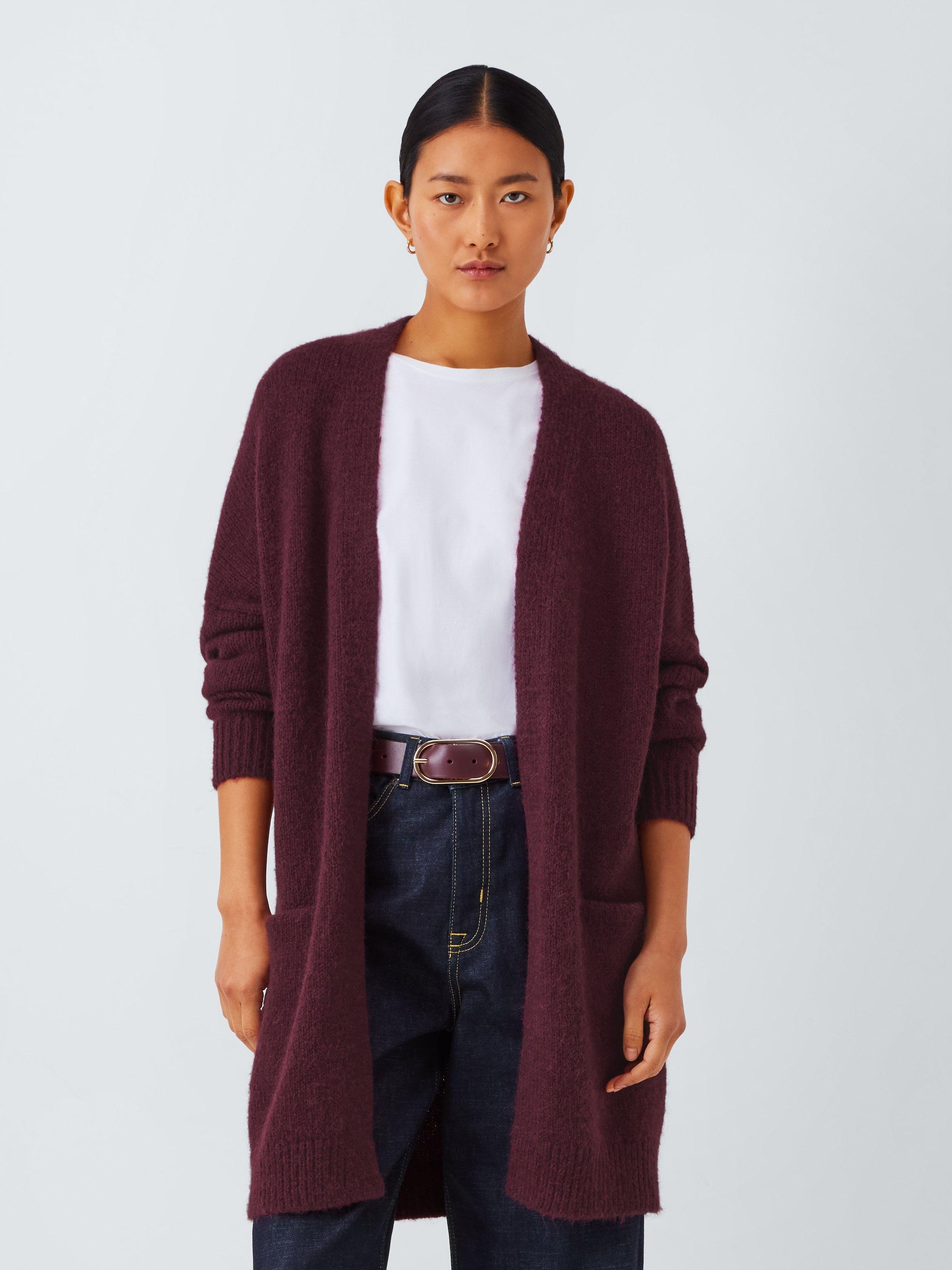 Product image 1 of 6, which shows John Lewis Edge to Edge Alpaca Wool Blend Cardigan, Fig, XS