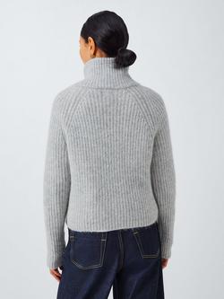 John Lewis Alpaca Wool Blend Rib Knit Zip Through Jumper - view 2, Light Grey