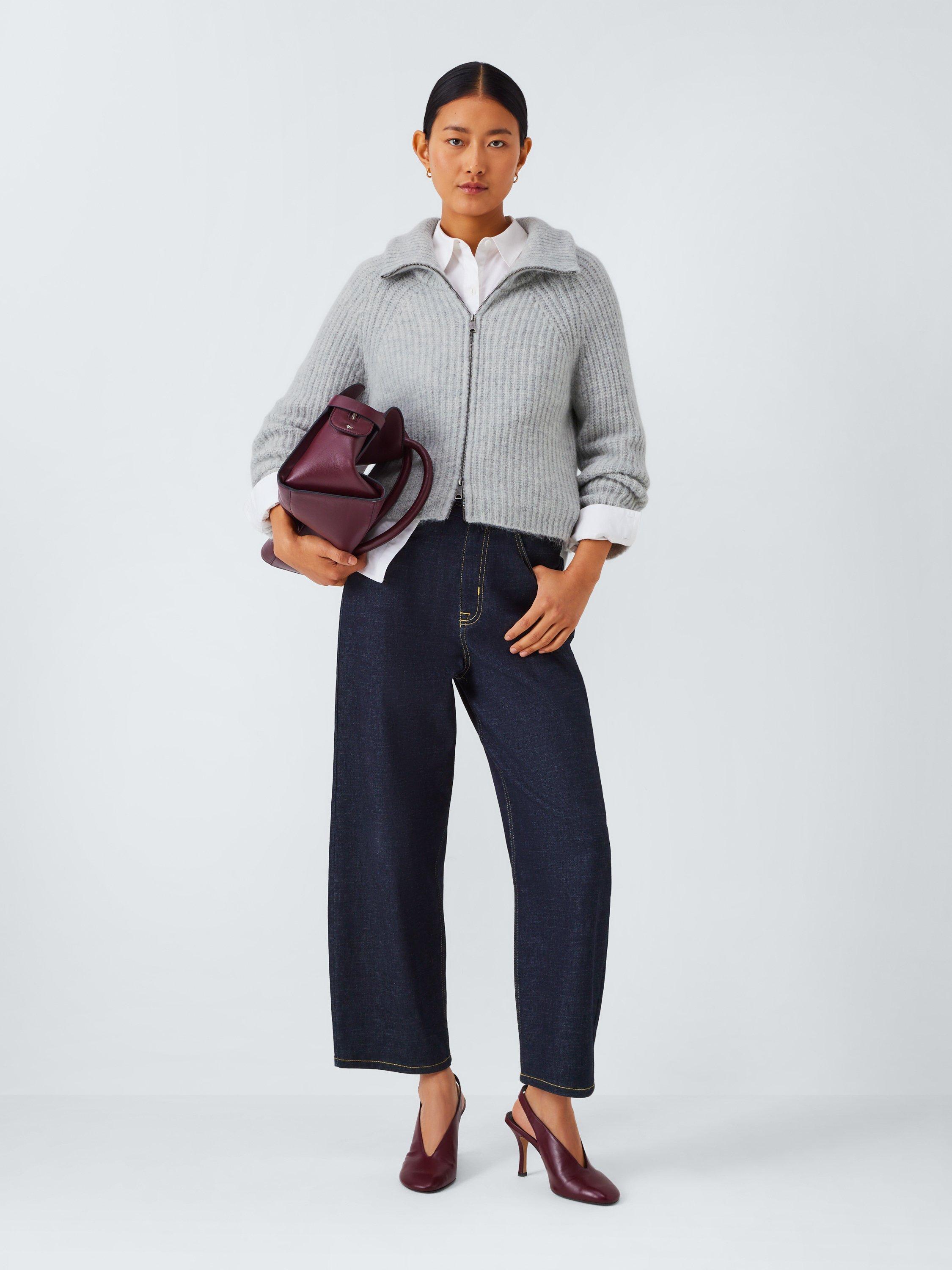 Product image 3 of 6, which shows John Lewis Alpaca Wool Blend Rib Knit Zip Through Jumper, Light Grey, 10