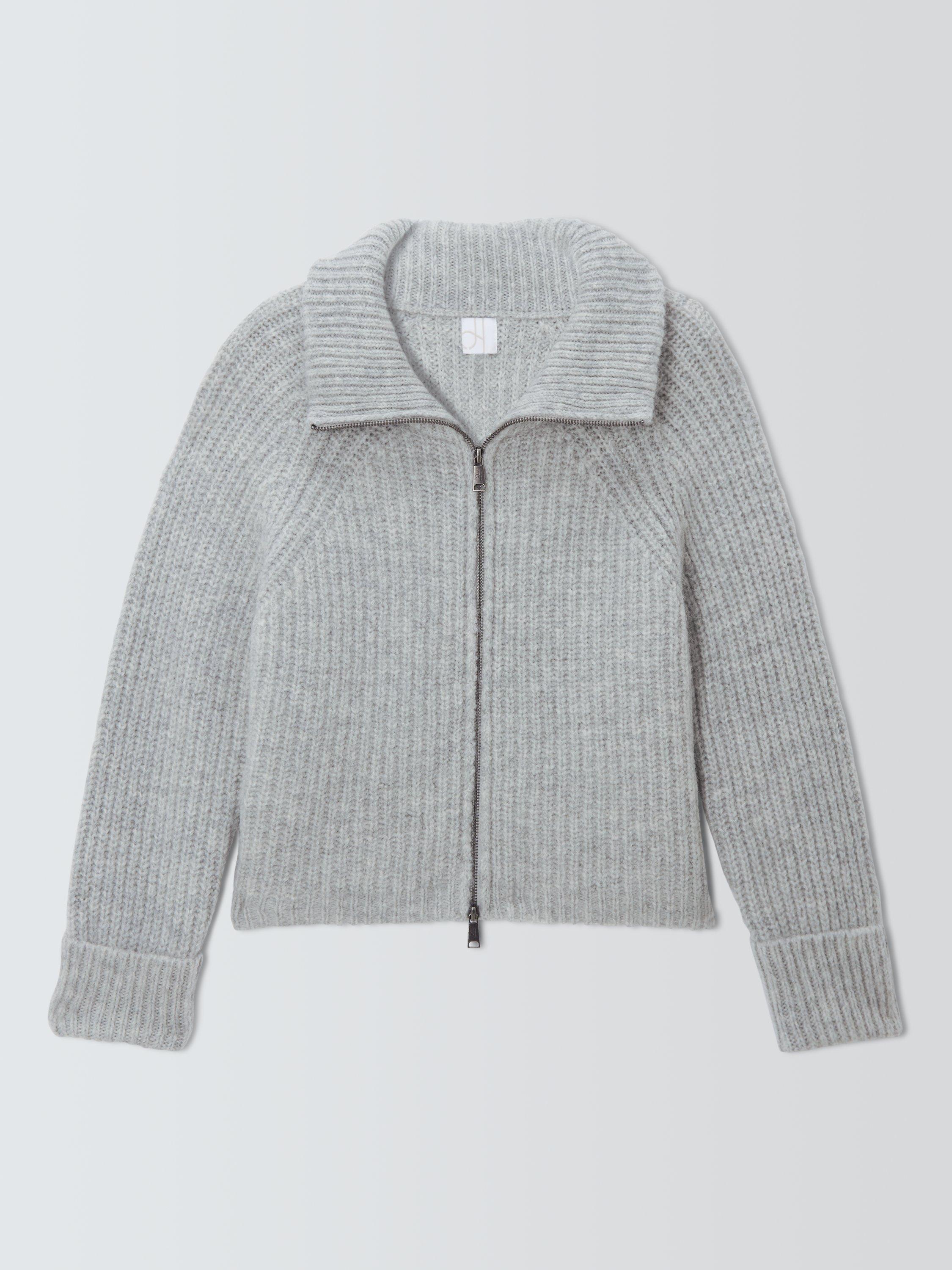 Product image 4 of 6, which shows John Lewis Alpaca Wool Blend Rib Knit Zip Through Jumper, Light Grey, 10