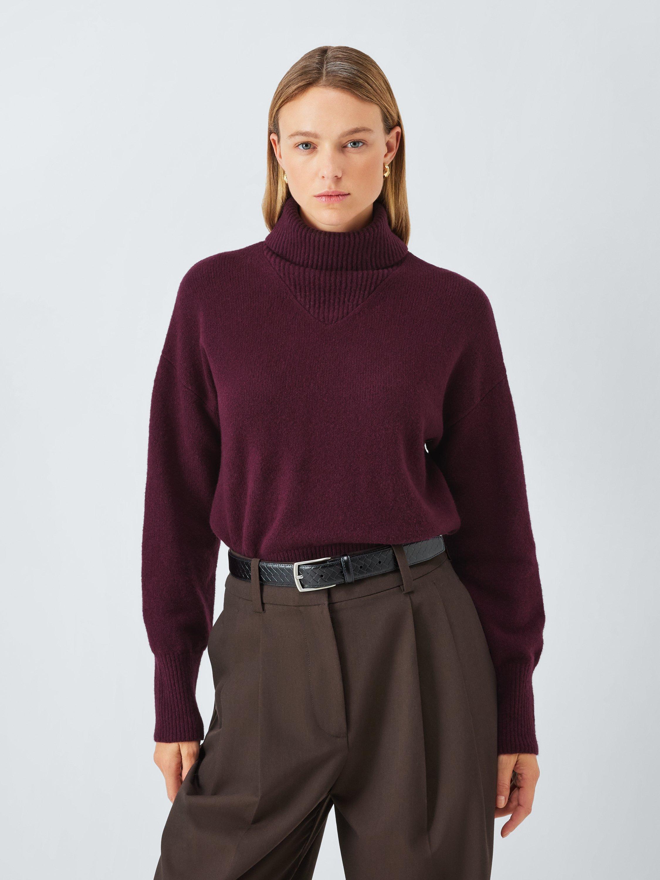 John Lewis Soft Cotton Blend Turtle Neck Jumper, Fig