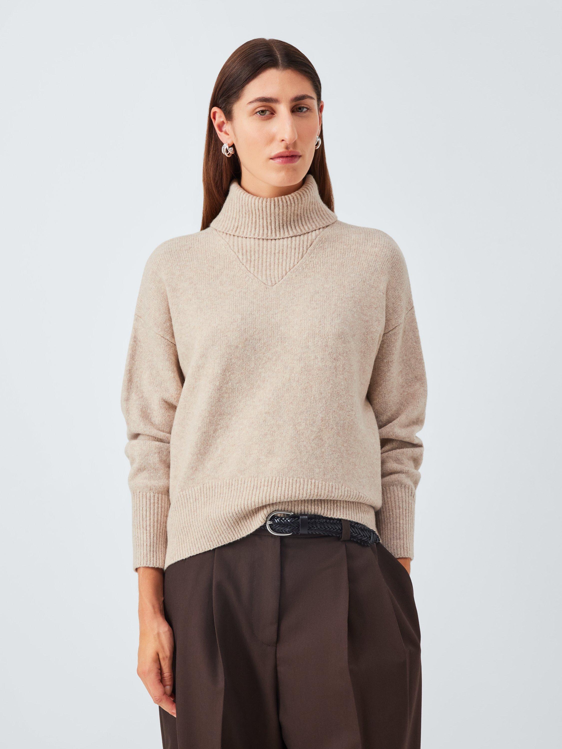 Product image 1 of 6, which shows John Lewis Soft Cotton Blend Turtle Neck Jumper, Natural, S