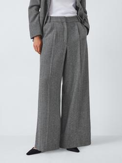John Lewis Striped Twill Wool Blend Pleat Wide Leg Trousers, Grey, Grey