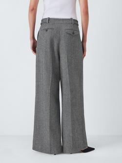 John Lewis Striped Twill Wool Blend Pleat Wide Leg Trousers, Grey - view 2, Grey