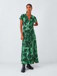John Lewis Short Sleeve Tie Neck Abstract Floral Maxi Dress, Green