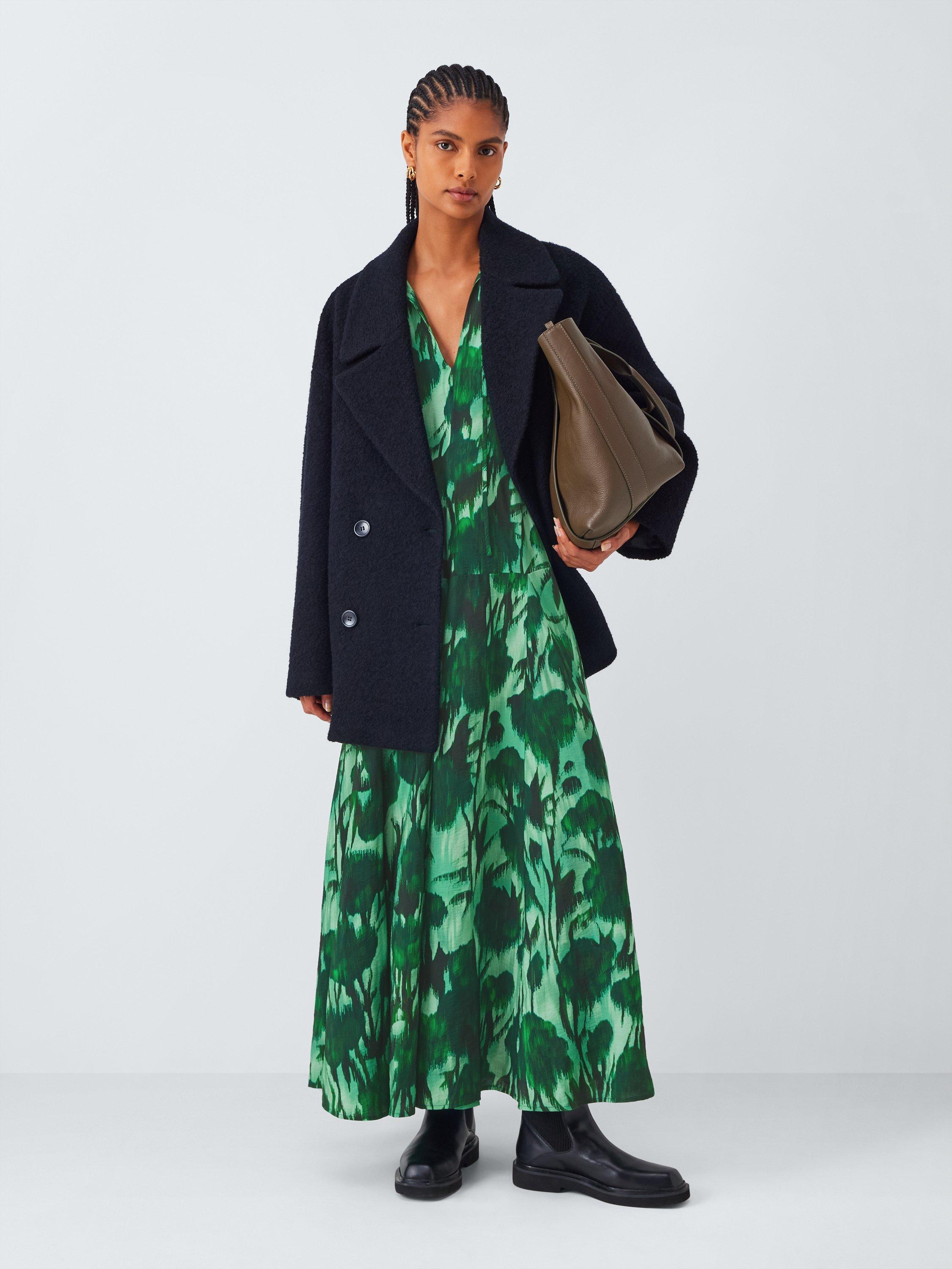 Product image 3 of 6, which shows John Lewis Short Sleeve Tie Neck Abstract Floral Maxi Dress, Green, 8