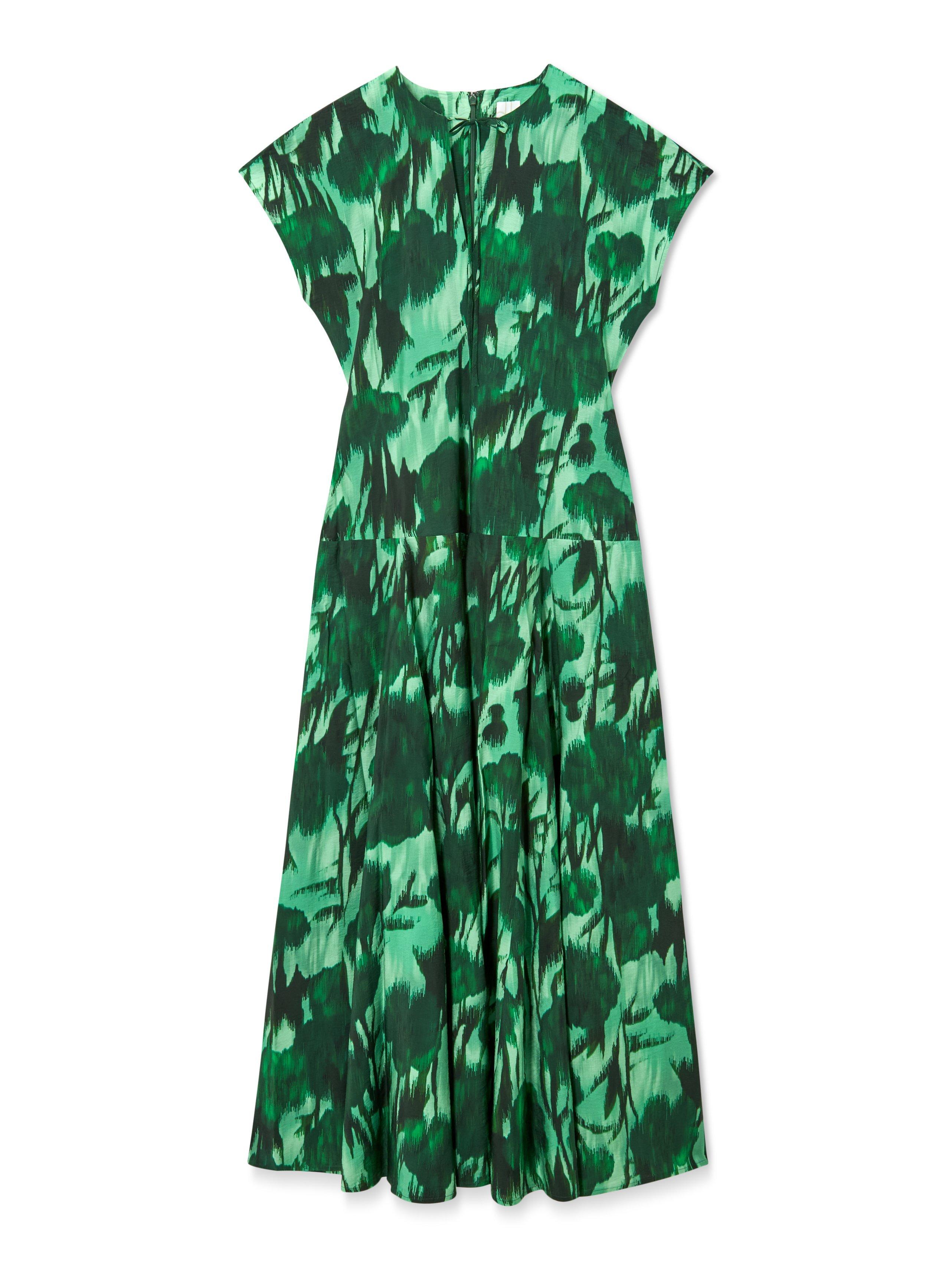 Product image 4 of 6, which shows John Lewis Short Sleeve Tie Neck Abstract Floral Maxi Dress, Green, 8