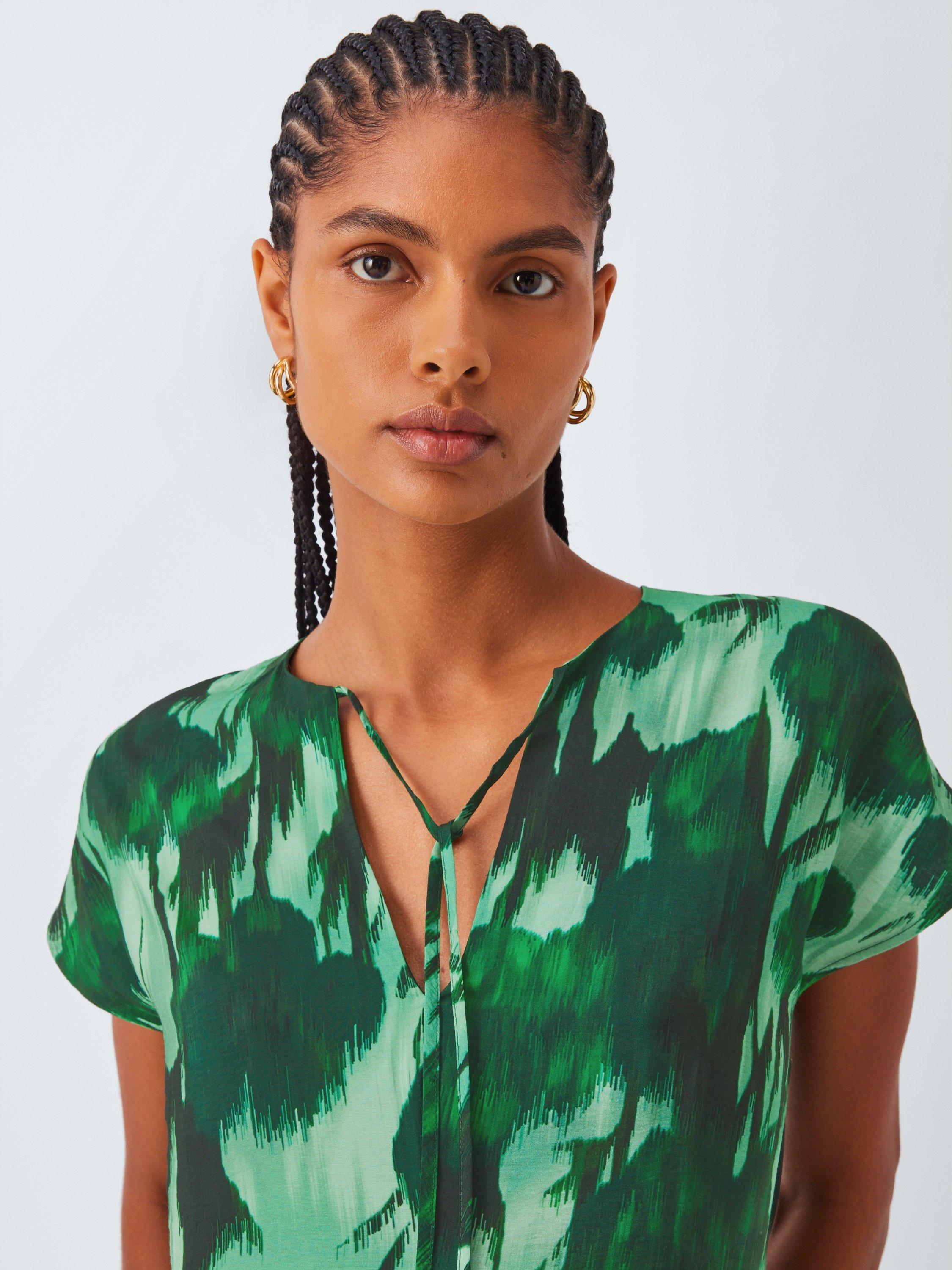 Product image 5 of 6, which shows John Lewis Short Sleeve Tie Neck Abstract Floral Maxi Dress, Green, 8