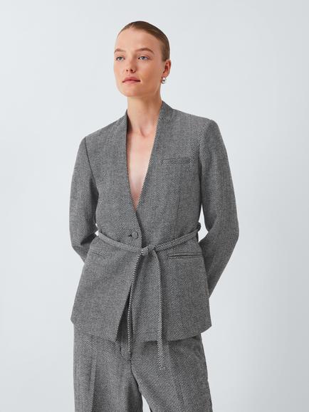 John Lewis Striped Twill Wool Blend Blazer, Grey, Grey