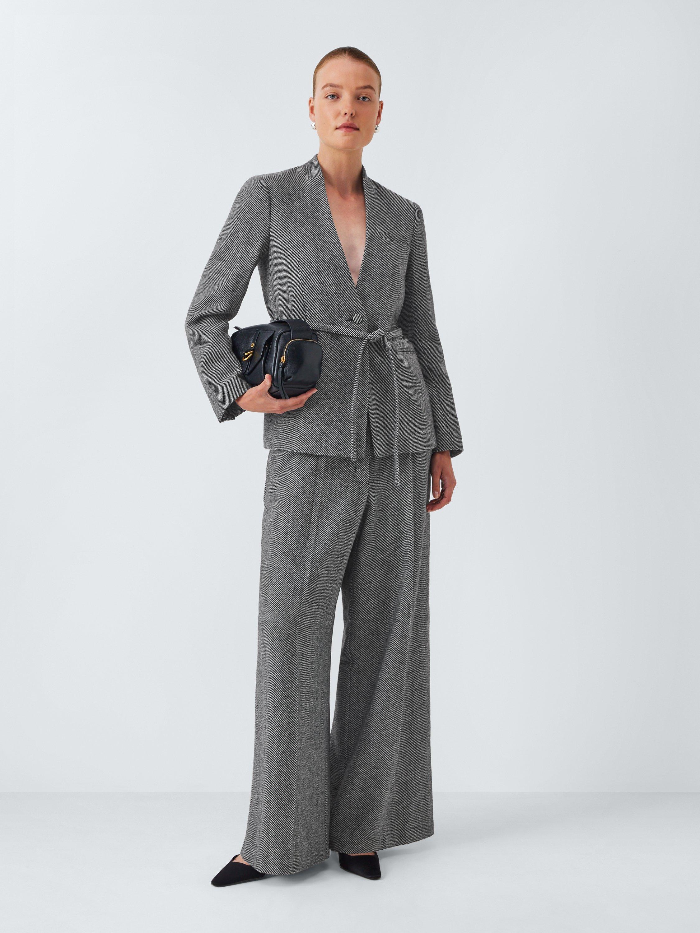 Product image 3 of 6, which shows John Lewis Striped Twill Wool Blend Blazer, Grey, 8